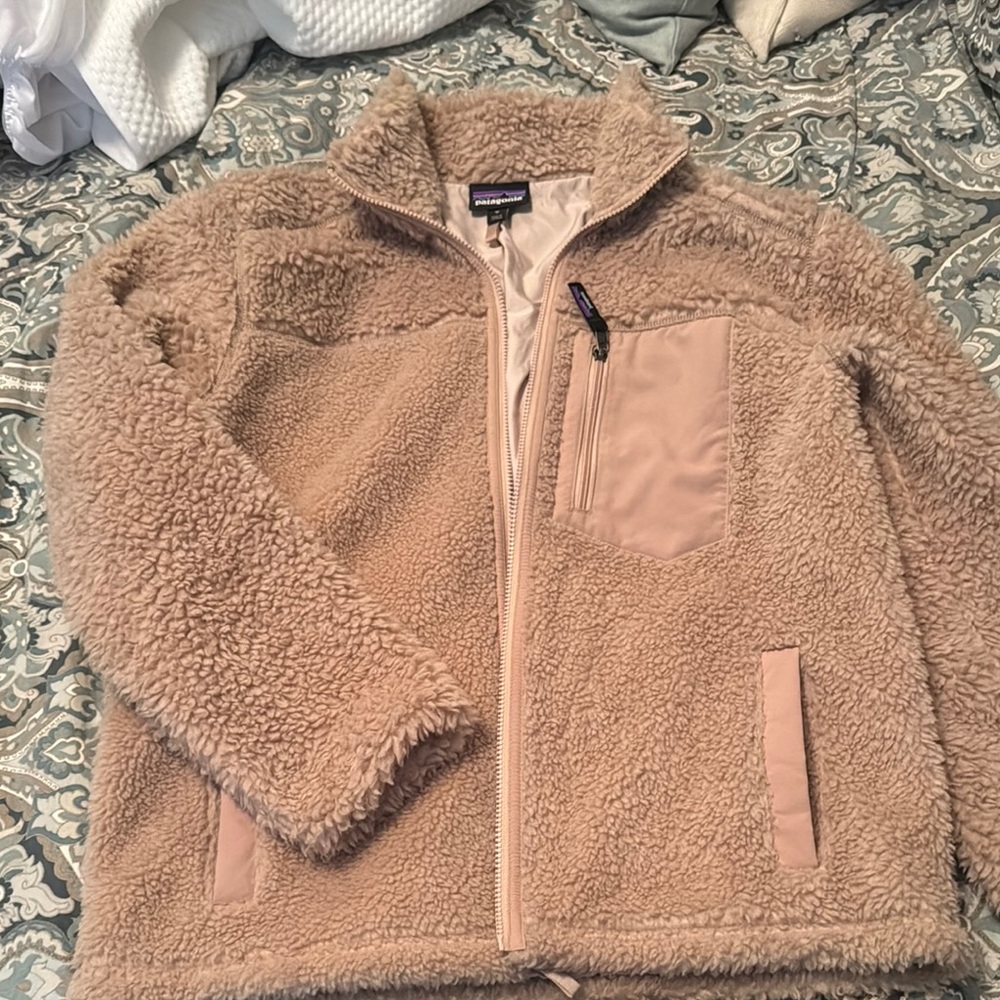 Patagonia Tan Teddy Jacket Plush Fleece Zip-Up